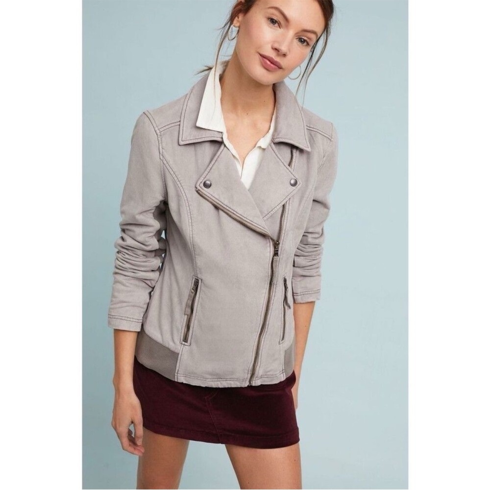 LAST CHANCE! Marrakech Anthropologie Light Gray Utility Parkway Moto Jacket - M